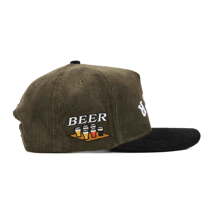 beer upside down corduroy snapback hat