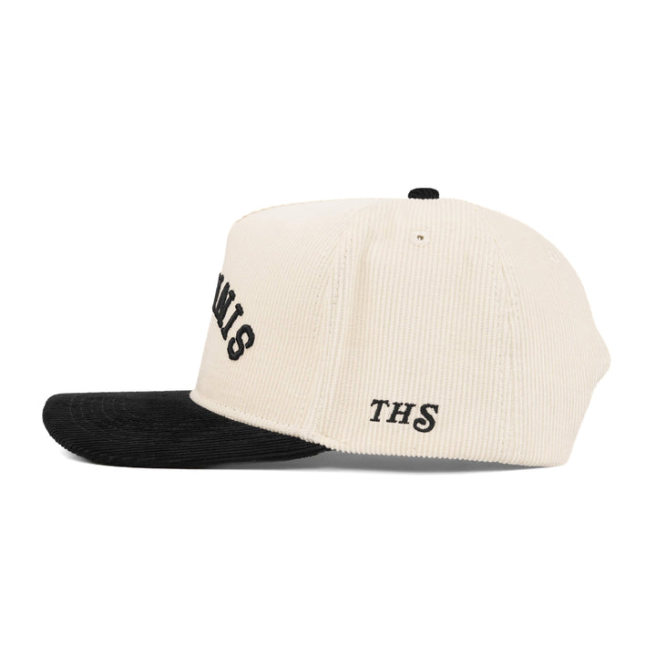 sinigang upside down snapback hat corduroy with THS logo on the side