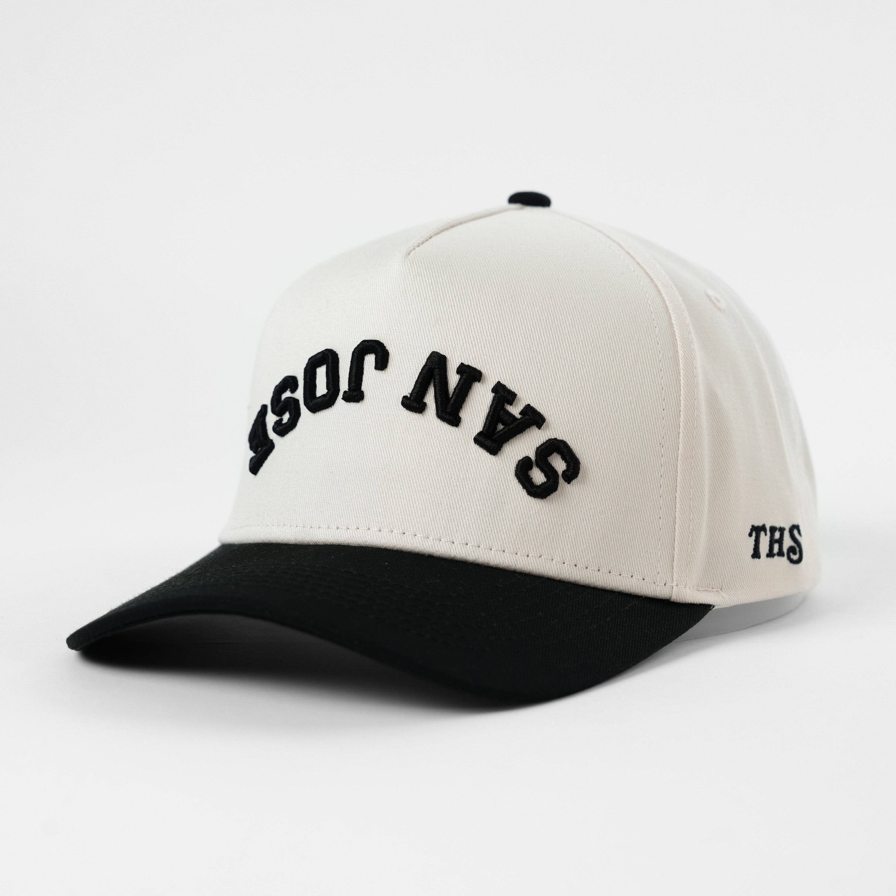 San Jose Upside Down A-Frame Snapback Hat (Off-White / Black
