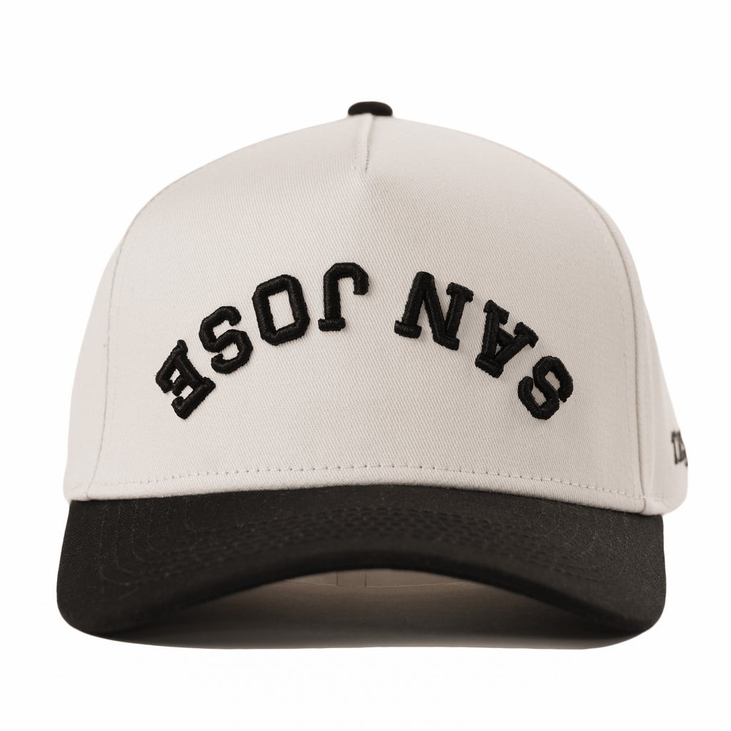 San Jose Upside Down A-Frame Snapback Hat (Off-White / Black