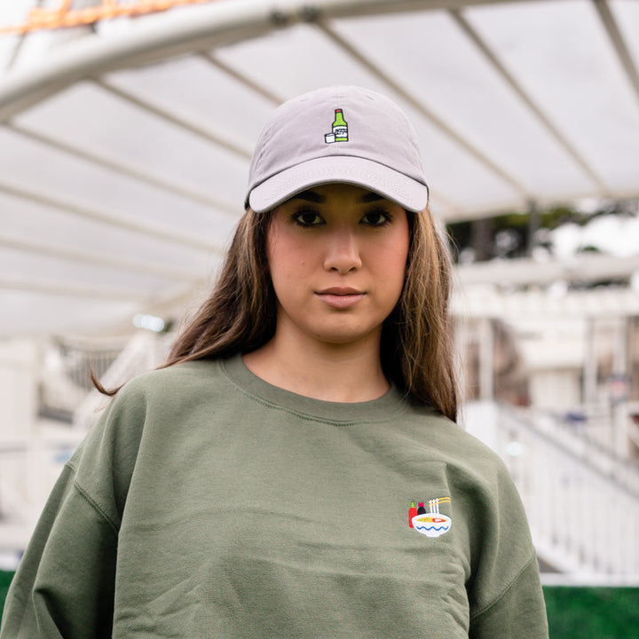 soju baseball cap and pho sweatshirt